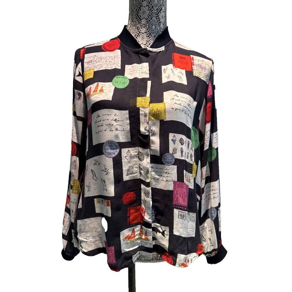 Milano made in ITALY, Women Blouse long sleeve, Size 38, Nautical‎ print